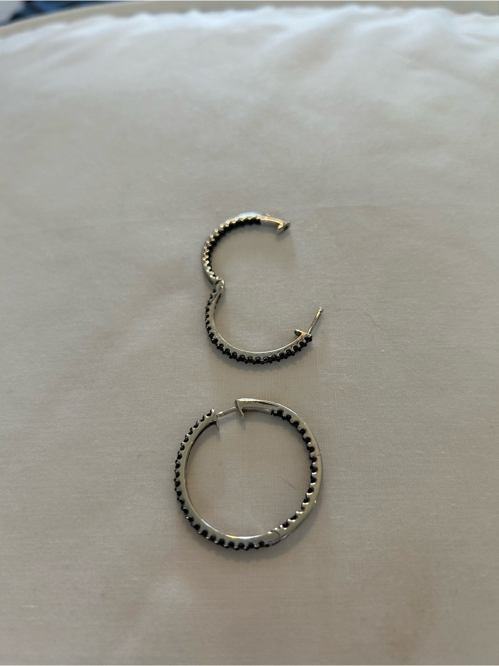 Sterling Silver Hoop Earrings with Black Stone Detailing